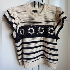 RAILS Ruffle Sweater. Cream + Navy. Size XL.